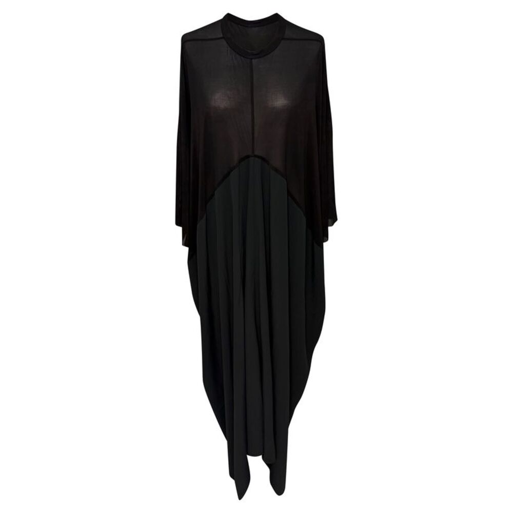 Rick Owens Crewneck Kite Maxi Dress in Black Cupro